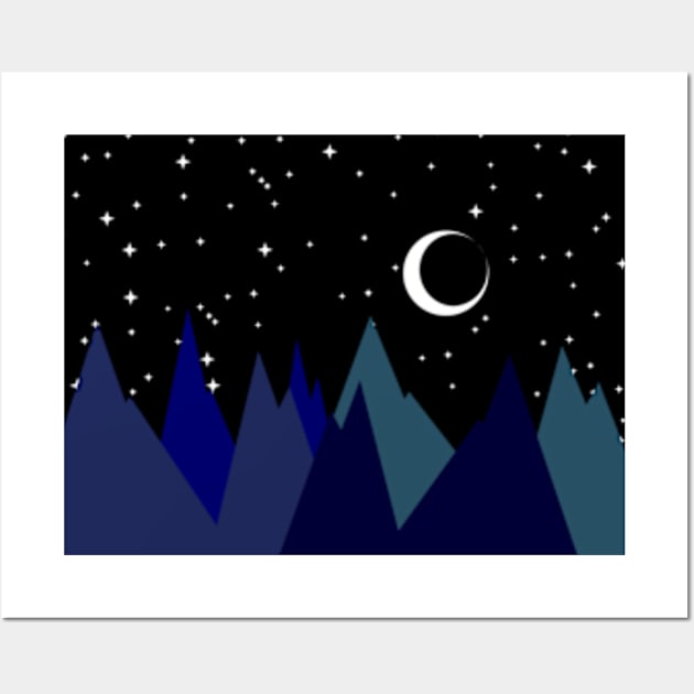 MOUNTAINS, NIGHT SKY, MOON AND STARS, MINIMALIST MOUNTAINS Wall Art by SAMUEL FORMAS